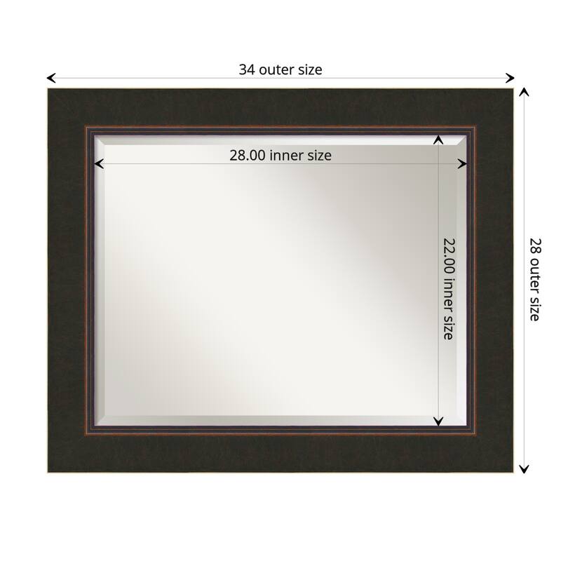Beveled Wood Wall Mirror - Milano Bronze Frame - Outer Size: 34 x 28 in