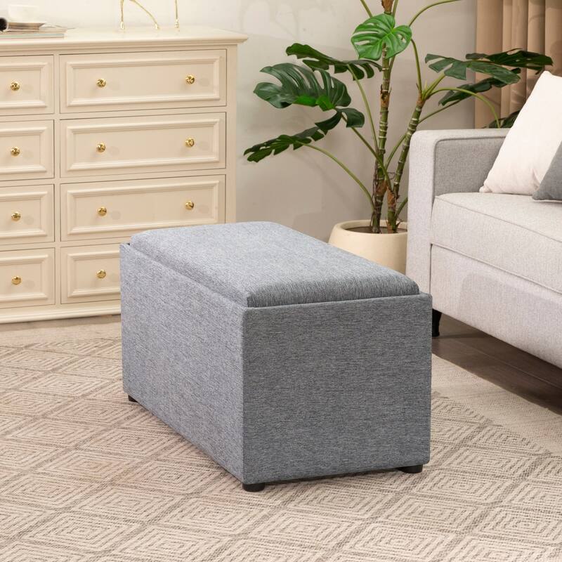 Adeco 35" Linen Storage Ottoman Bench with Reversible Tray - 34.8“X17.3"X17.7"