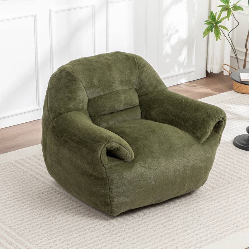 Faux Fur Bean Bag Chair with Back Support & Footstool - Comfy Floor Sofa for Adults & Kids, Living Room, Bedroom (2 Options)