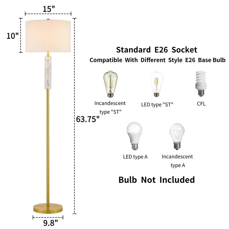 KAWOTI 63.75” Traditional Floor Lamp with Faux White Marble - 63.75"