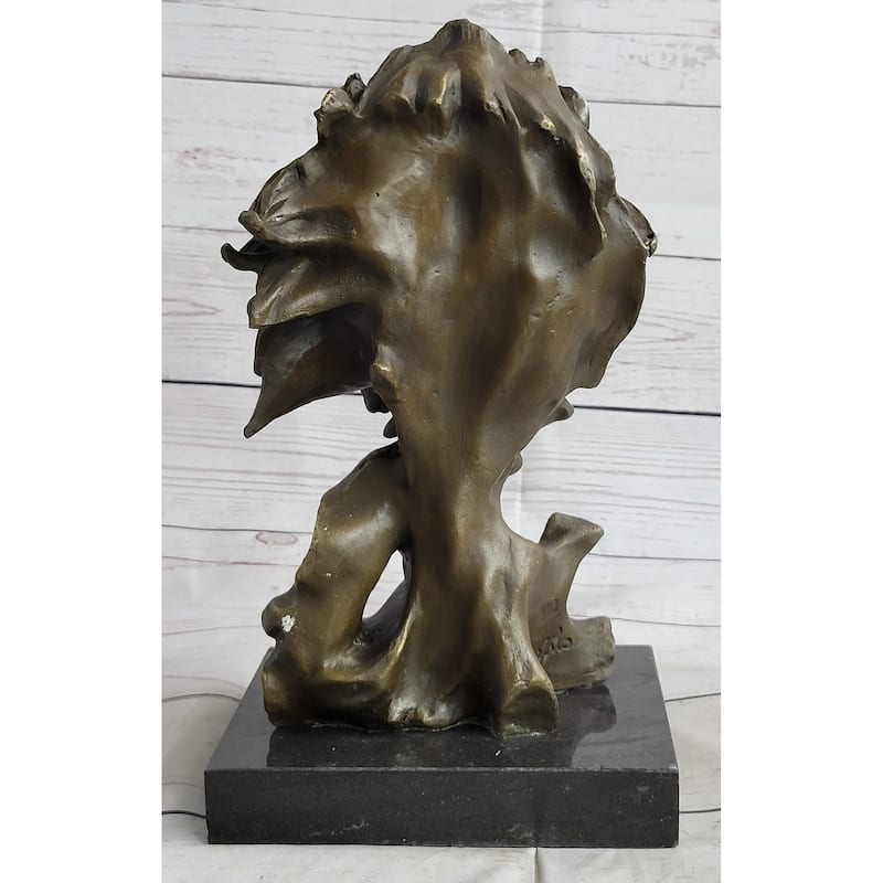 Male Lion Abstract Modern Bust Statue Sculpture Bronze Metal On Marble 12 Inches X 7 Inches