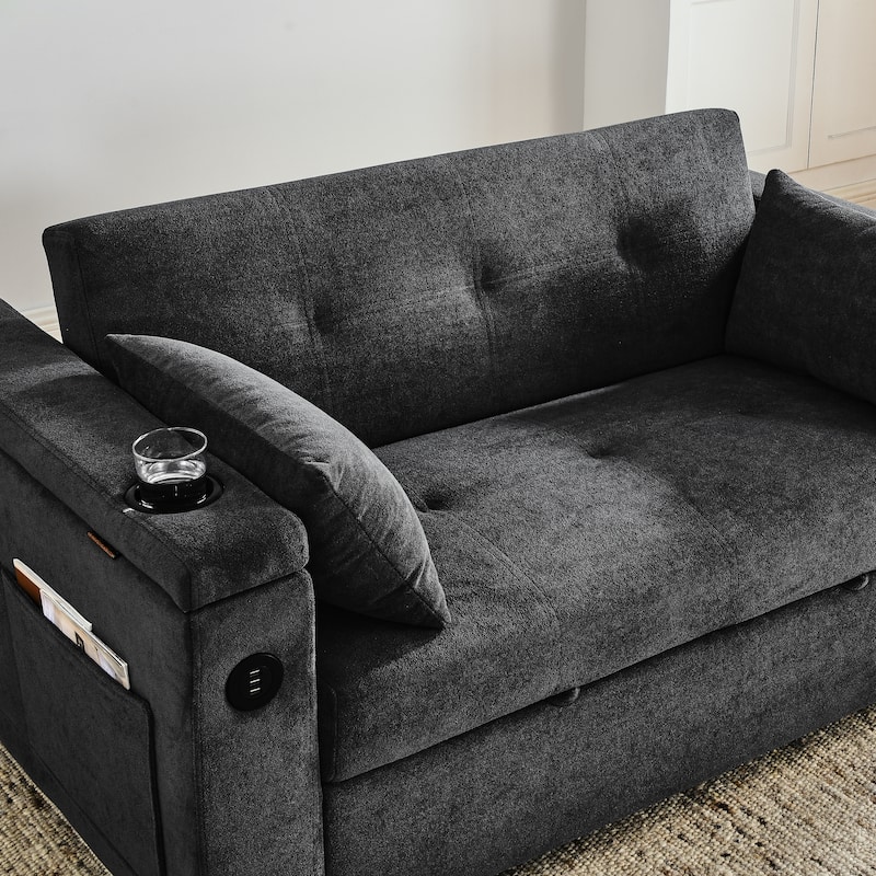54" Pull-Out Sleeper Sofa Bed Double Seat Recliner Sofa Bed