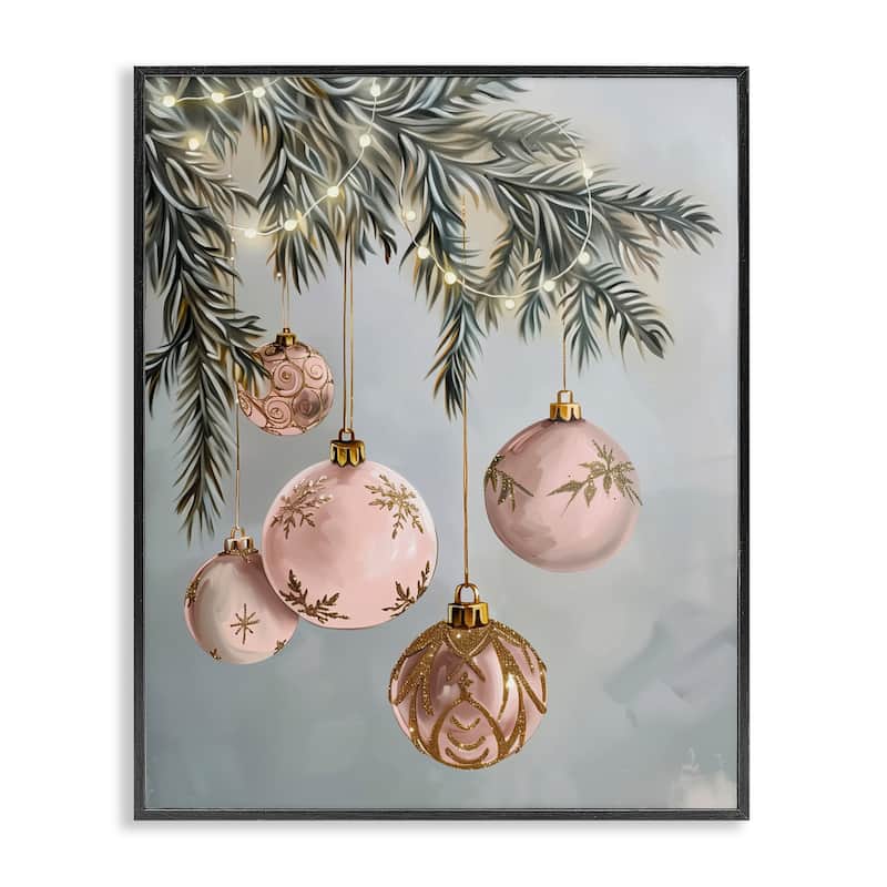 Stupell Pink Hanging Christmas Ornaments Framed Giclee Art Design By Arlington Prints - 16 x 20 - Black