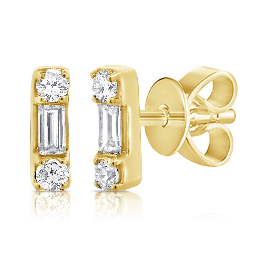 Joelle Collection Diamond Baguette Tiny Stud Earrings 1/8 ct. t.w. 14K Gold Earrings
