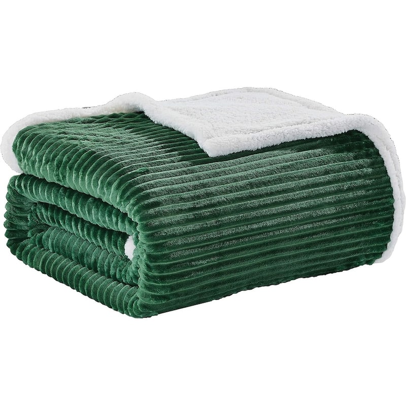 Décor&More Home Essentials Queen Size Corduroy Sherpa Blanket (108" x 90") - Green