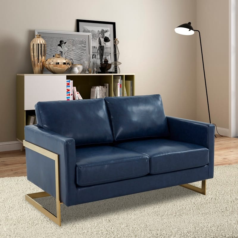 Lincoln Modern 2-Seater Leather Plush Cushion Loveseat in Metal Frame for Living Room Small Spaces Home Office