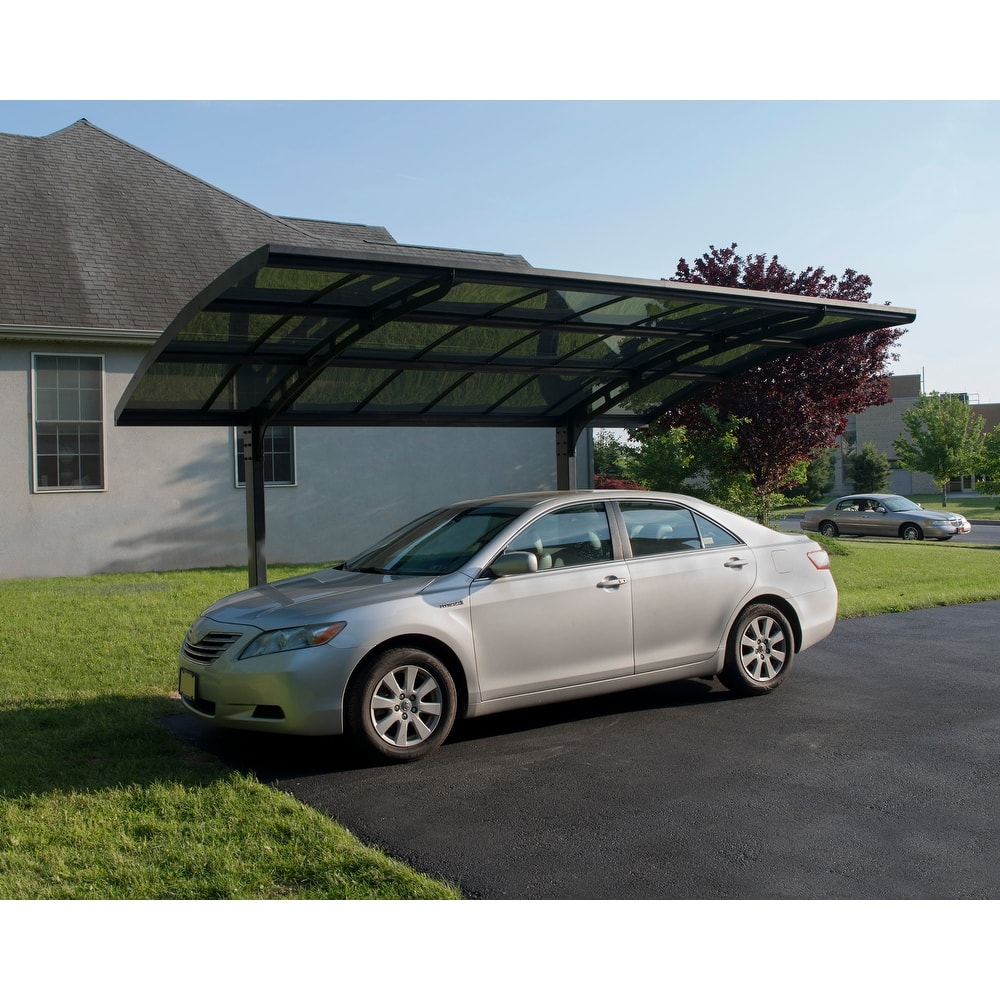 Arizona Breeze 10 ft. x 16 ft. Gray Single Slope Cantilever Carport with Solid Roof Panels - 10 ft. x 16 ft