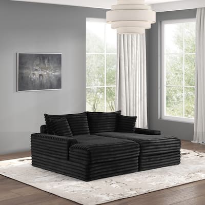 Furniture of America Dumana Modern Padded Chenille Oversized Sofa Chaise with USB Charger and Cup Holders
