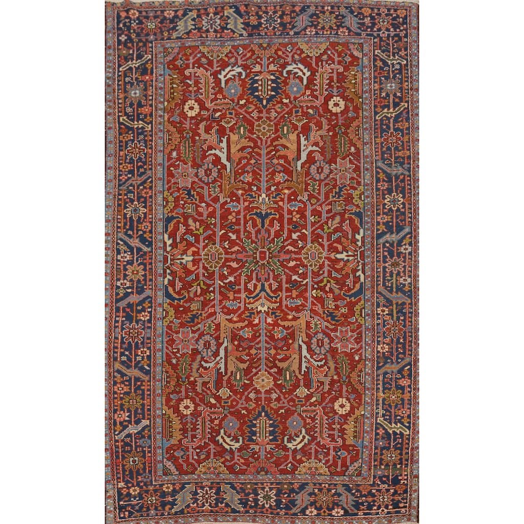 Hand Knotted Oriental 100% Wool Carpet Traditional Floral Red Heriz (serapi) Area Rug - 10' 5'' X 7' 2''