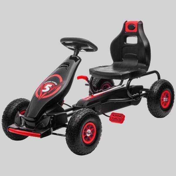 slide 2 of 3, Ergonomic Kids Pedal Go Kart with Adjustable Seat, Shock Absorbing Suspension, Rubber Wheels for Boys & Girls, Ages 5-12 Red