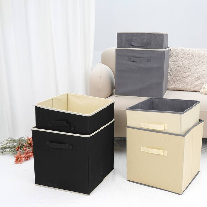 3 Pcs Square Fabric Collapsible Storage Basket Bin with Handle, Storage Cube for Shelves Closet Organizing Clothes Books
