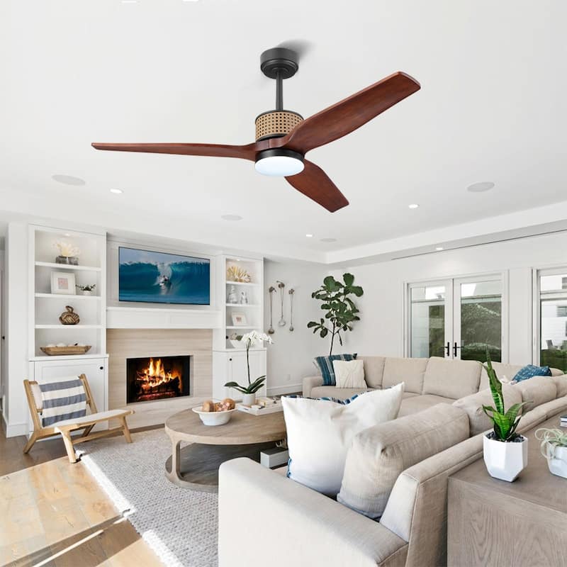 MLiAN 52 In. 3 Solid Wood Indoor Ceiling Fan with Light Kit - 52"