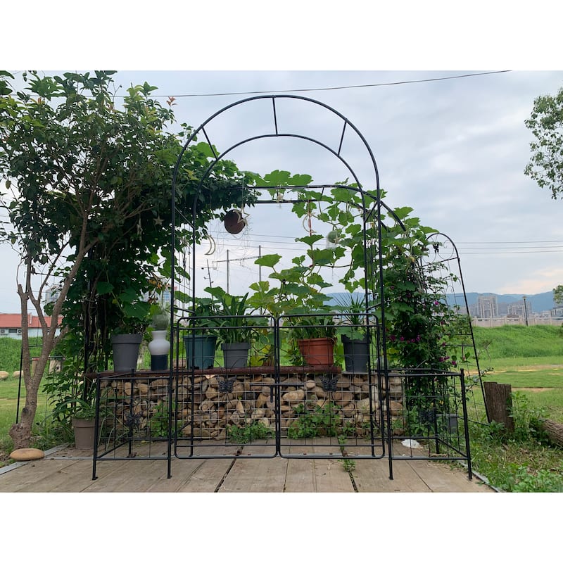 Garden Arch Arbor Trellis for Climbing Plants with Gate, Durable Metal Garden Arch Outdoor Wedding Arch, 7.15ft
