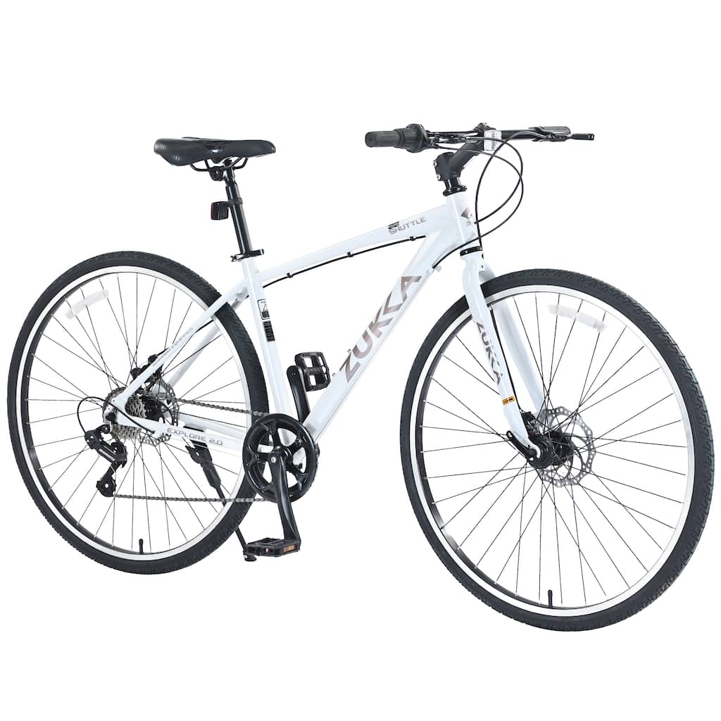 Unisex Hybrid Road Bike - Aluminum Alloy Frame, Double Disc Brakes, Shimano Gears - 26