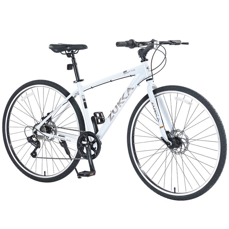 Unisex Hybrid Road Bike - Aluminum Alloy Frame, Double Disc Brakes, Shimano Gears - 26