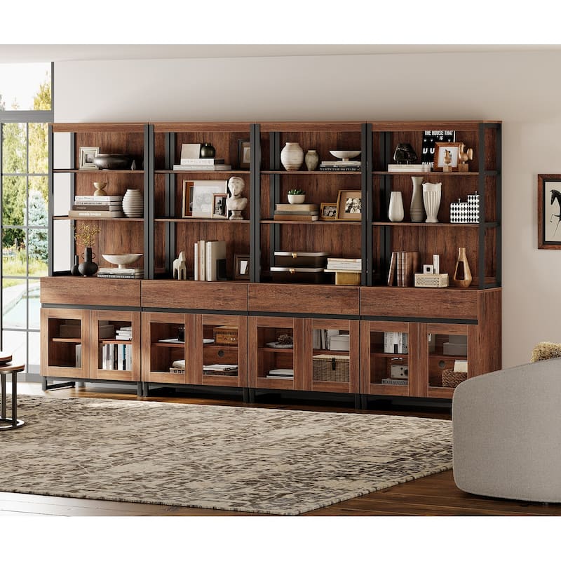 4 PCS Modern 72" Tall Buffet Cabinet with 4 Drawers and Open Shelves, Storage Cabinet for Dining Room or Kitchen