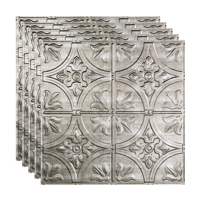 FASÄDE Traditional Style 2 Decorative Vinyl 2ft x 2ft Lay in Ceiling Panel in Crosshatch Silver (5 Pack) - 5 Pack - Crosshatch Silver