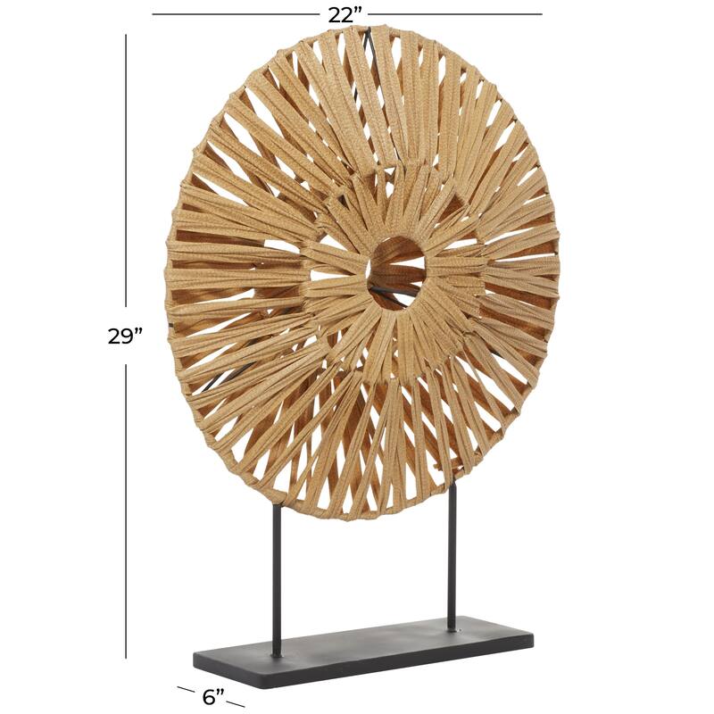 Plastic Rattan Abstract Handmade Decorative Sculpture with Black Stand - Brown - Roche River Decor