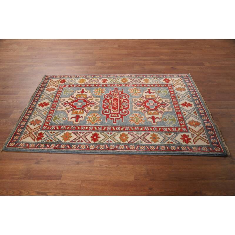 Blue Kazak Foyer Rug Hand-Knotted Accent Wool Carpet - 2'6"x 4'0"