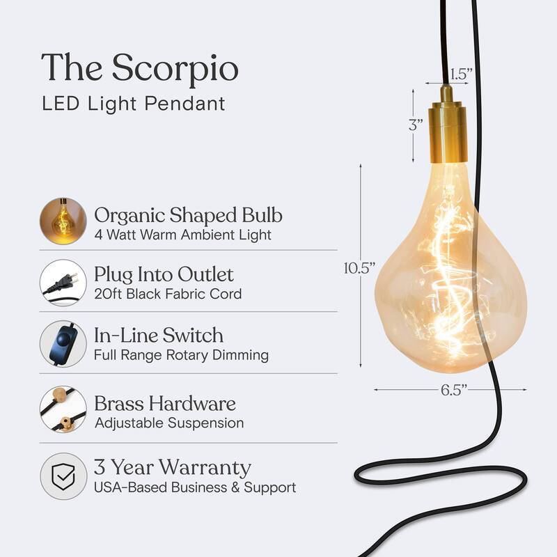 Brightech Scorpio 4-Watt Gradient Dimming Antiqued Brass Modern Industrial LED Pendant Light