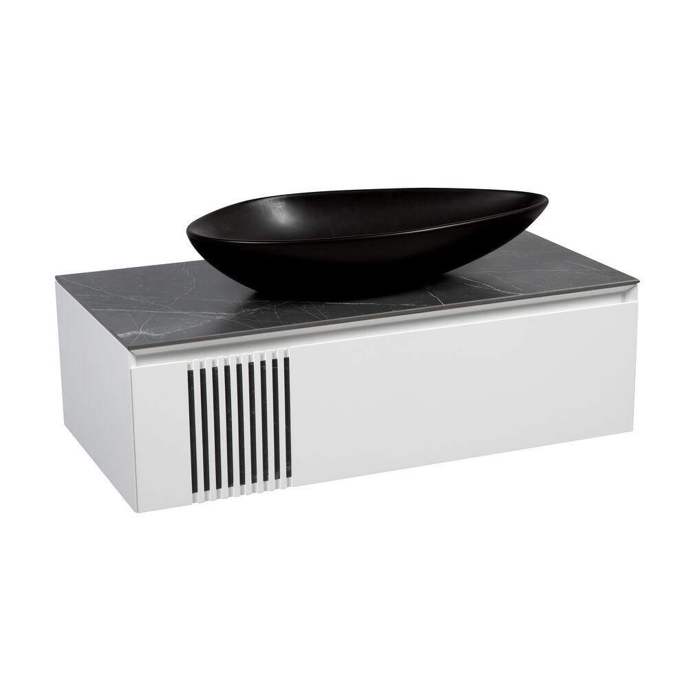 Modern Wall-Mount Bathroom Vanity with Washbasin Manhattan White Matte Non-Toxic MDF-40"-Omega 32"