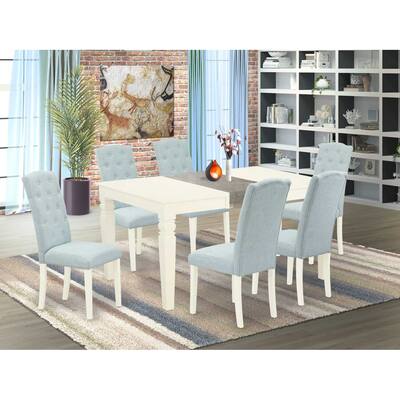 HomeStock 7-Pc Linen white Solid Wood Top-Rectangular Dining Room Set with Butterfly Leaf-Seats 4