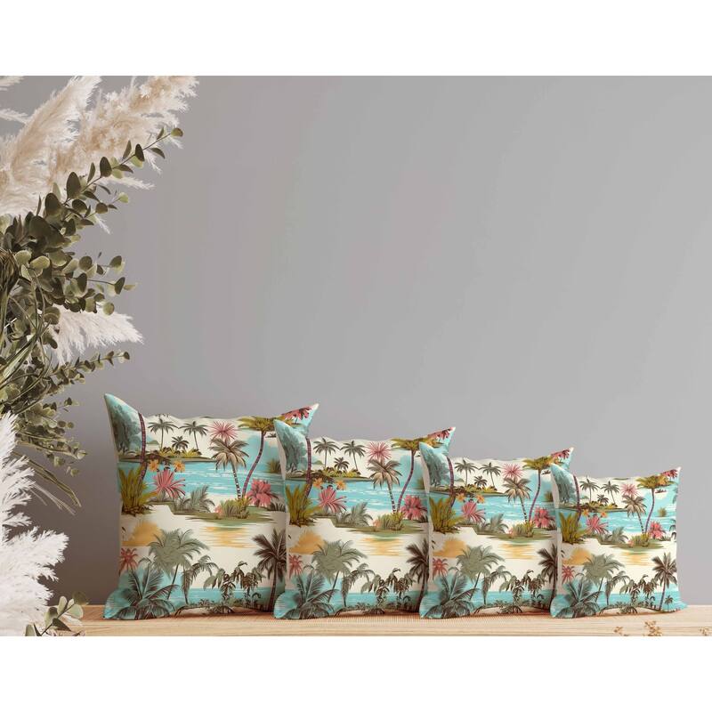 Tropical Beach Faux Suede Reversible Throw Pillow Blue and Pink