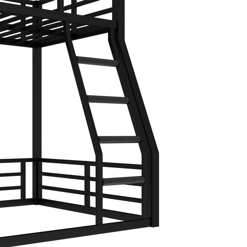 Roomfitters Twin over Full/Queen Metal Floor Bunk Bed Frame, Heavy-Duty Noise-Reduced Design, Black