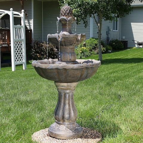 2 Tier Pineapple Solar Outdoor Water Fountain with Battery 33" Feature
