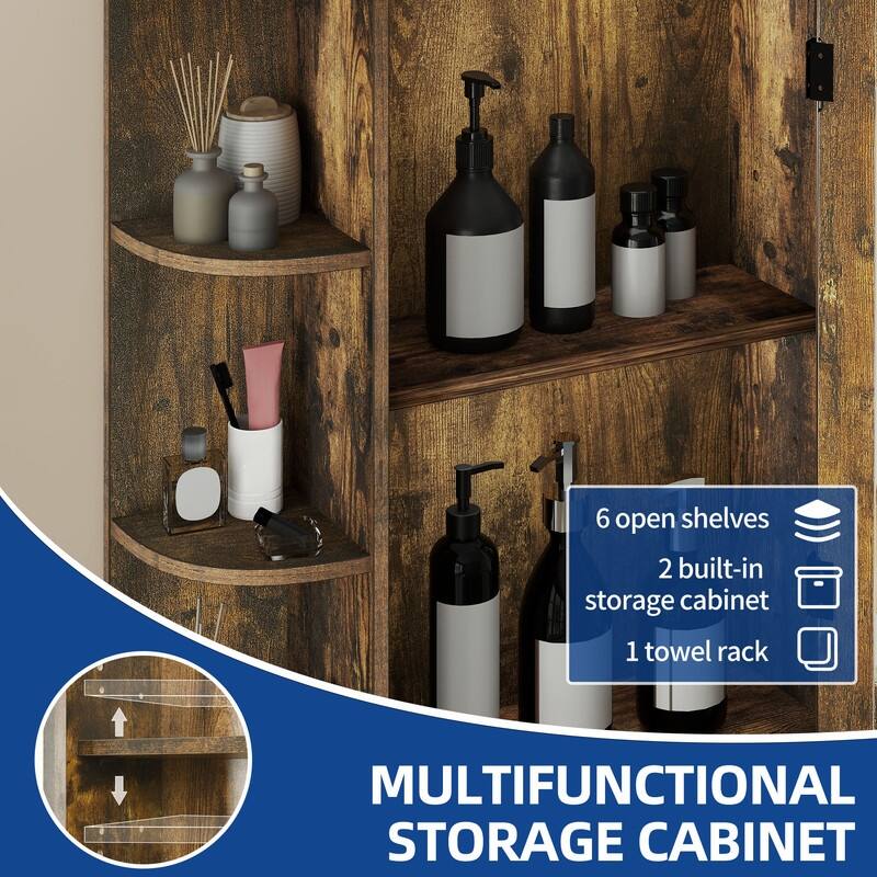 Modern Wall Bathroom Storage Medicine Cabinet with Adjustable Shelves and Towel Rack