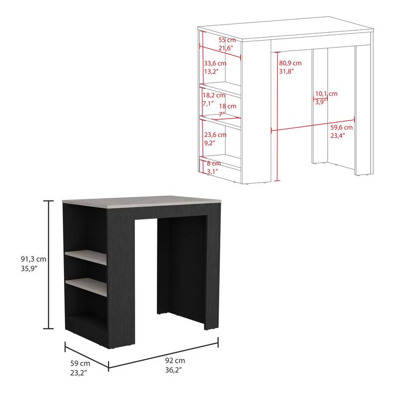 TUHOME Portree Kitchen Island with 3 Side Shelves