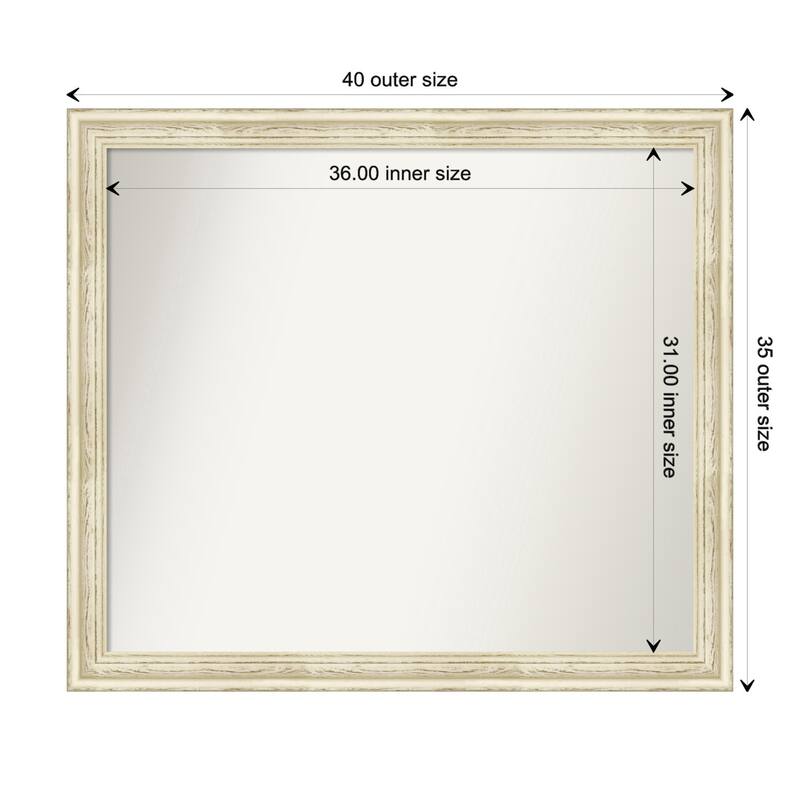 Country White Wash Framed Non-Beveled Custom Wall Mirror, Bathroom Vanity Mirror - Outer Size: 40.5 x 35.5