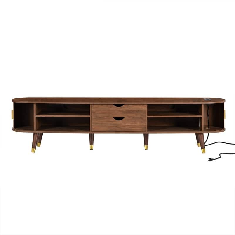 Mid-Century Modern Fluted TV Stand with Charging Station and Ample Storage for TVs Up to 80"