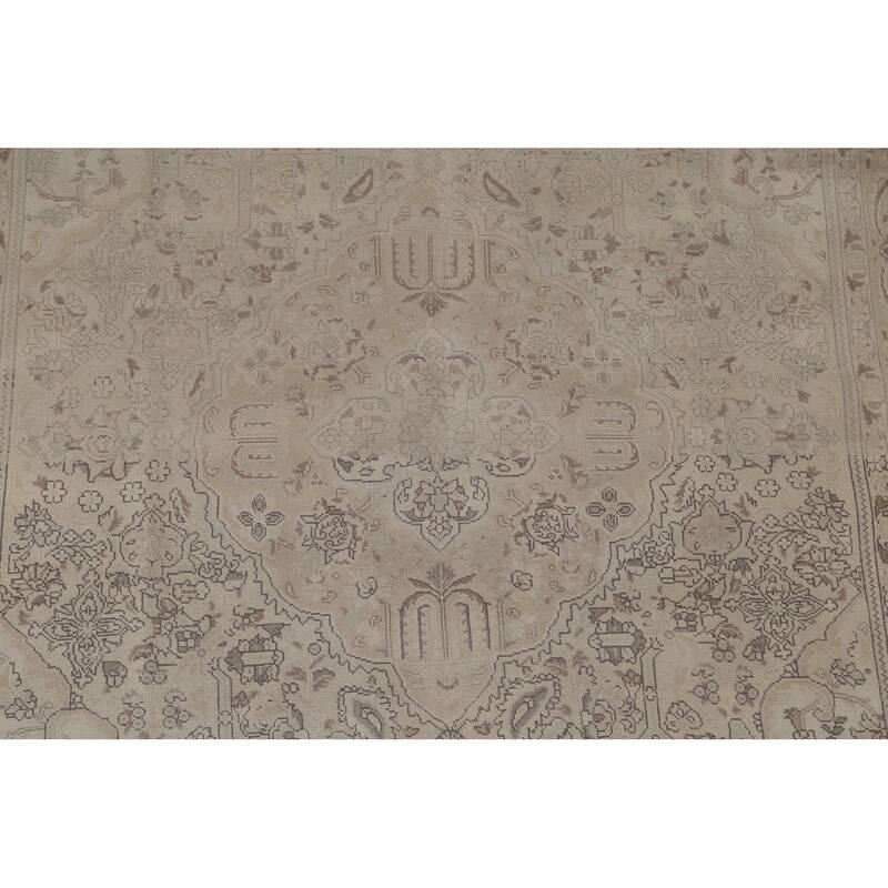 Beige Tabriz Persian Vintage Rug Handmade Traditional Wool Carpet - 6'8"x 10'2"