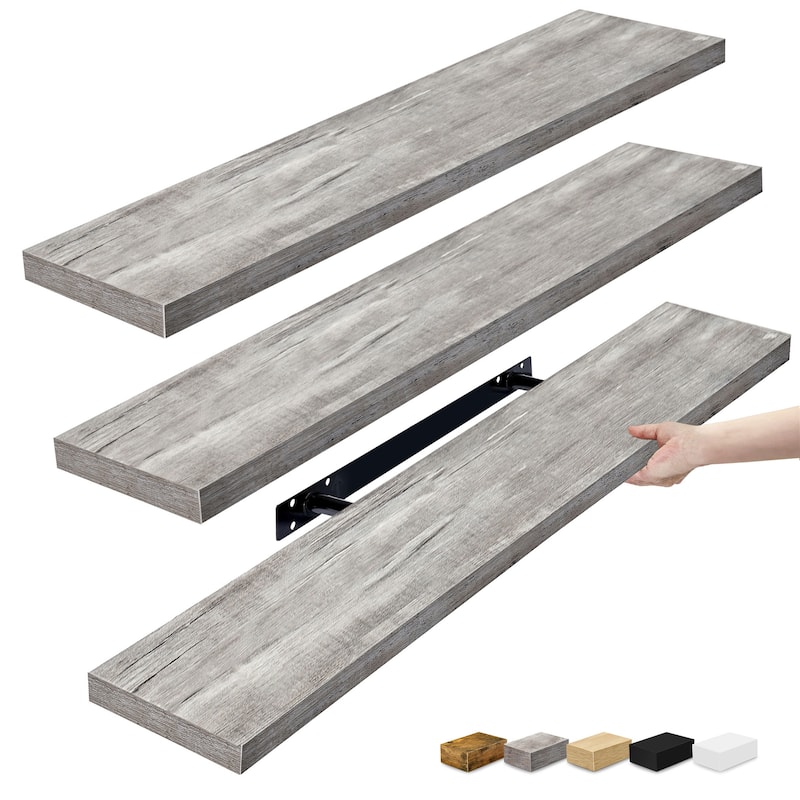 Sorbus Long Floating Shelves Set of 3, Large Faux Wood Wall Mounted Floating Shelves - 35” L x 9” W x 1.5” H - Grey