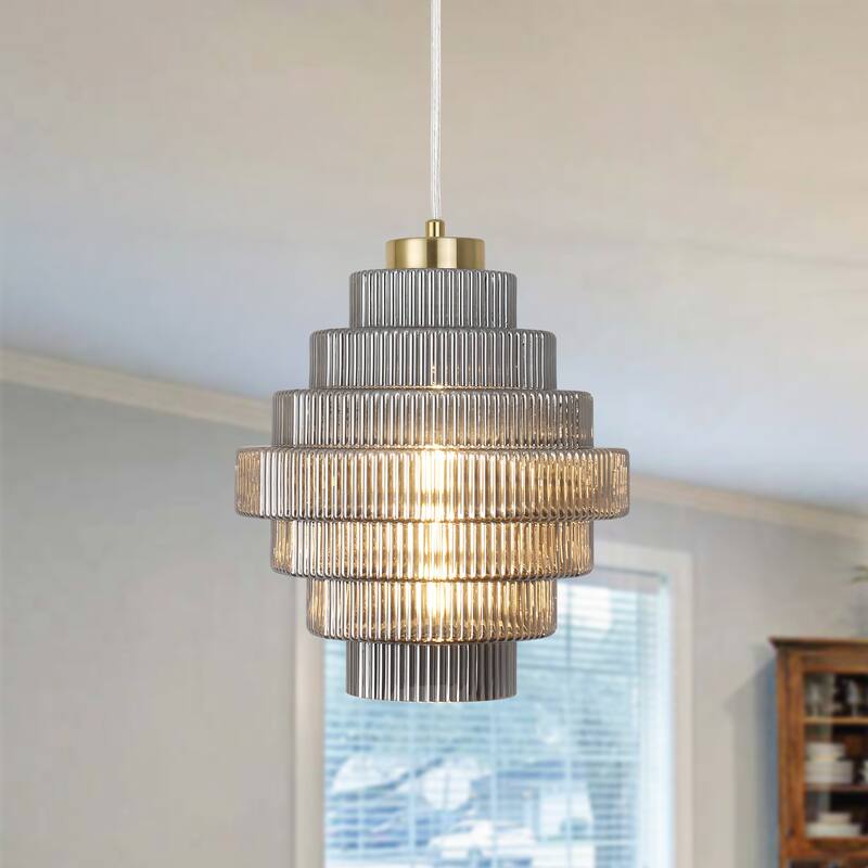 1-Light Classic Pendant Light with Glass Shade, Semi Flush Mount Chandelier for Dining Room Living Room Bedroom Kitchen - Smoke Gray