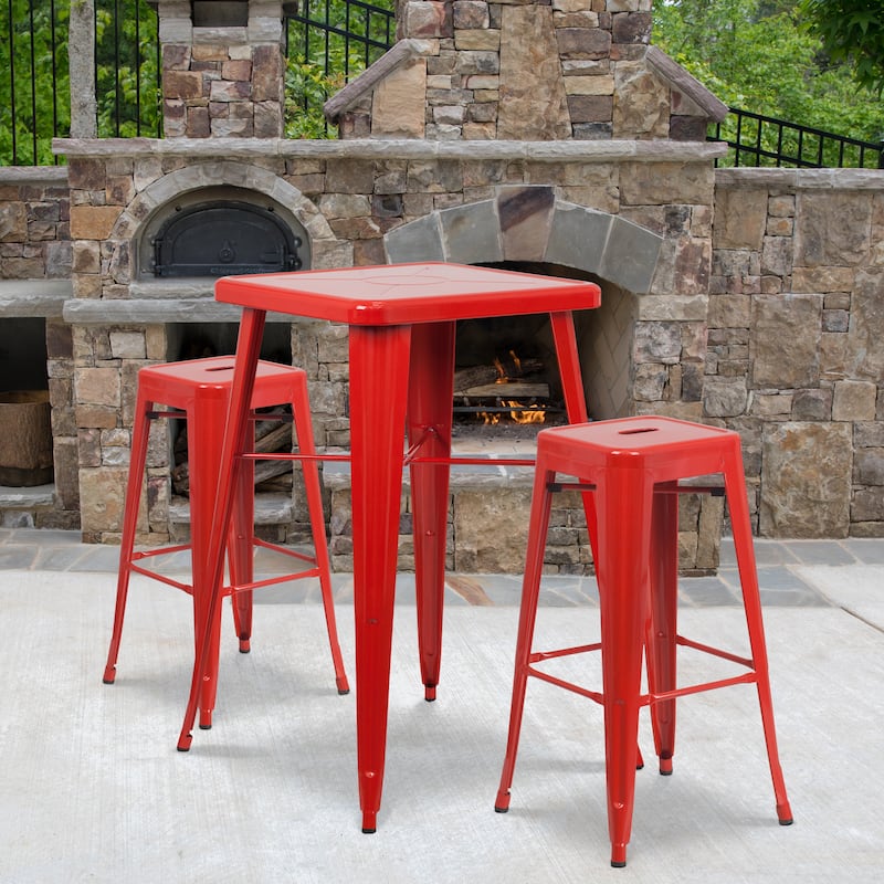 23.75-inch Square Metal Indoor-Outdoor Bar Table Set - 27.75"W x 27.75"D x 40"H