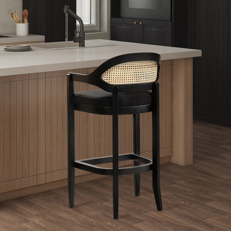 Americana Mid-Century Modern Rattan Cane Back Counter and Bar Stool