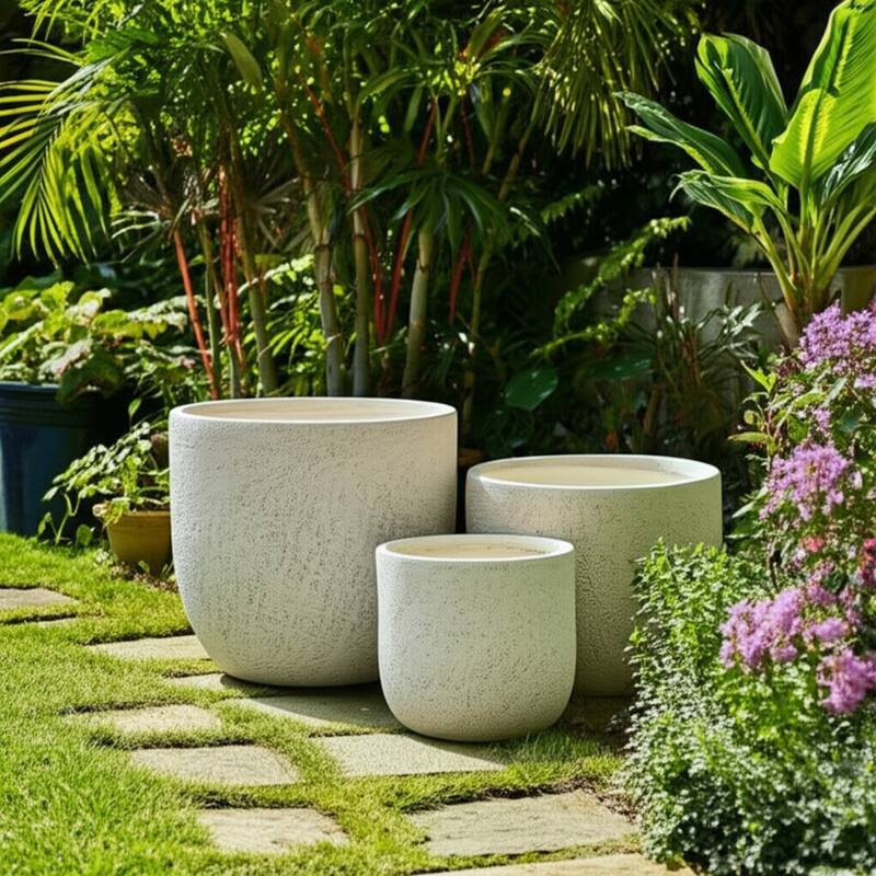 Polyresin Planters Garden Flower Pot (Set of 3) - 14", 11", 9" Ivory - 15.75" x 15.75" x 13.75"