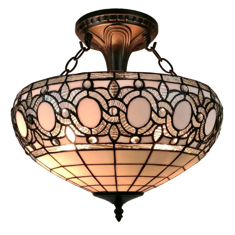 Tiffany Style Semi-flush Mount Ceiling Fixture Amora Lighting