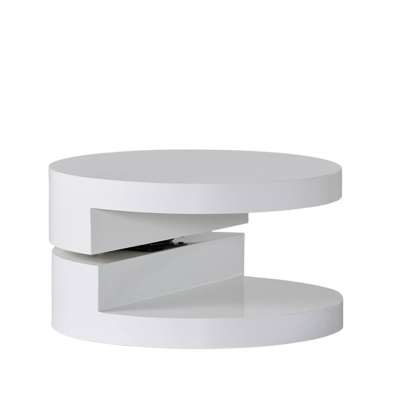 23.6" Modern Round Coffee Table with Rotating Top and Hidden Storage Area