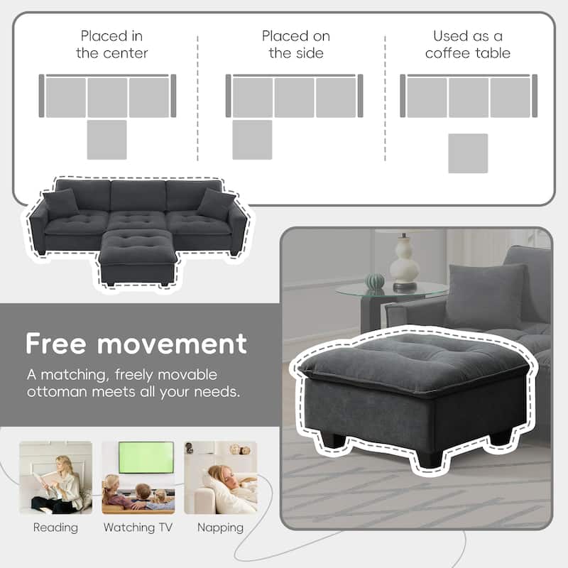 100" L-Shaped Convertible 4 Seater Sectional Sofa with Removable Ottoman and Matching Pillows, Perfect for Living Room