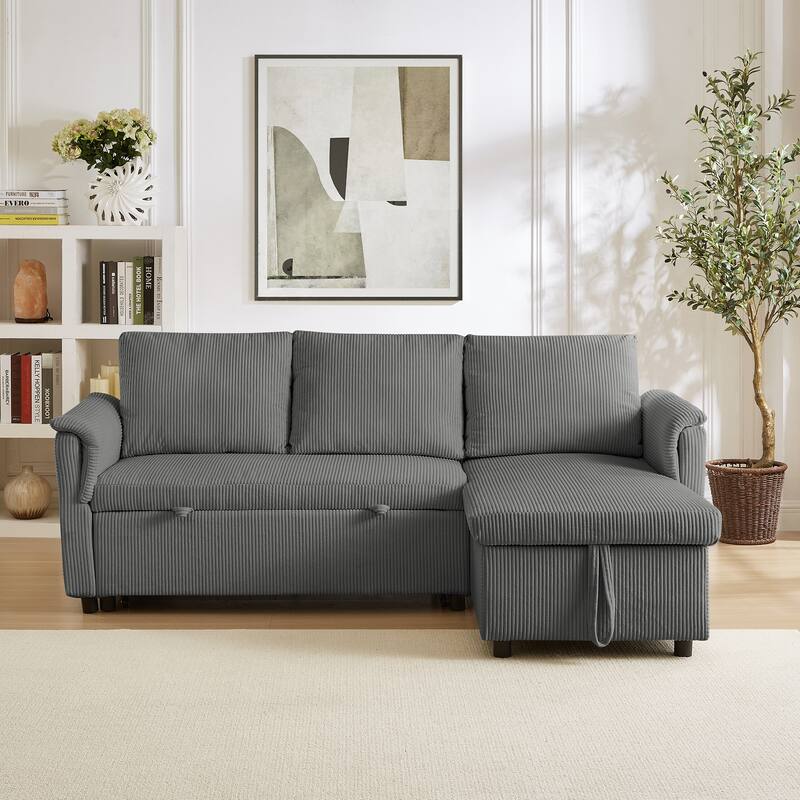 L-Shaped Loveseat Sofa with Chaise, Modular Sectional Couch, Convertible Sleeper Sofa with Pull-Out Bed, Storage