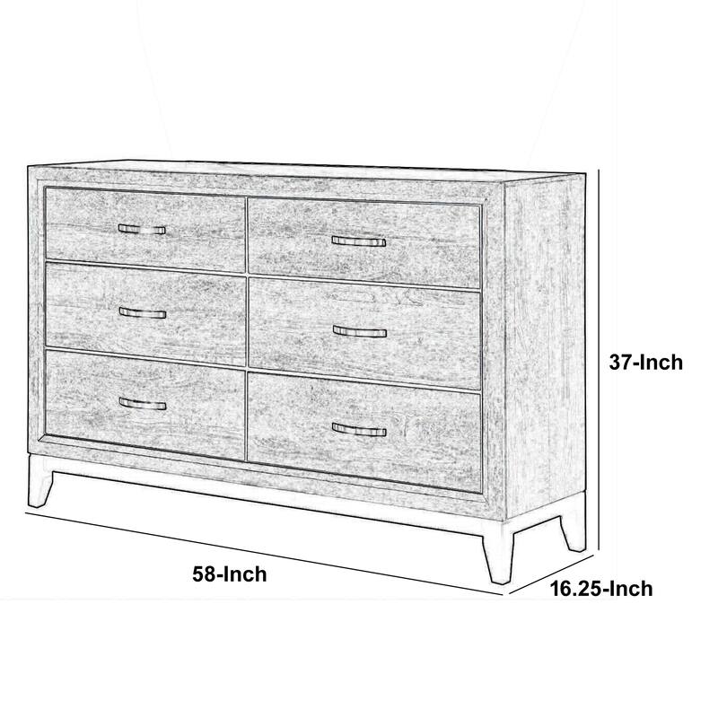 Transitional Wooden Dresser with 6 Spacious Drawers, Gray and Black