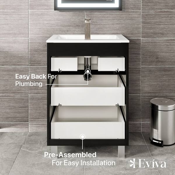 Eviva Joy 28 in. W x 18 in. D x 21 in. H Floating Bathroom Vanity in Maple with White Porcelain Top with White Sink