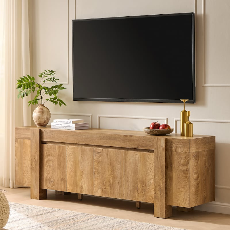 Modern Farmhouse TV Stand, Wood Entertainment Center for Living Room - Light Knotty Oak