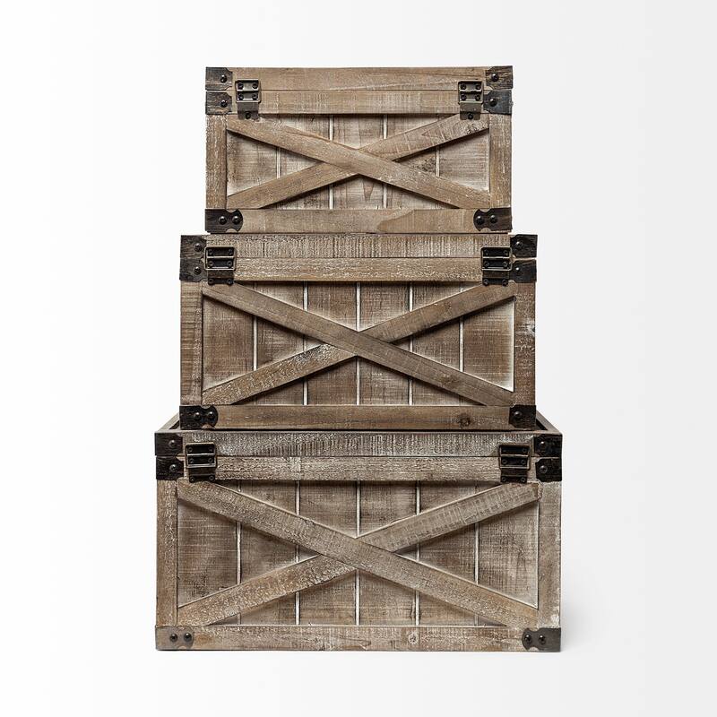 Port Moody Whitewashed Brown Solid Wood Decorative Boxes (Set of 3)