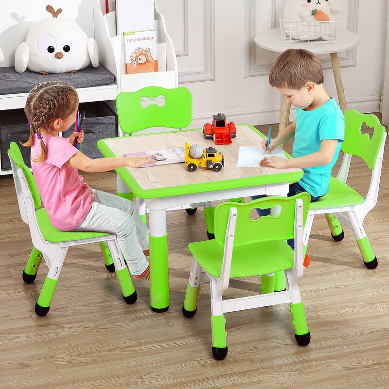 Kids Table and 4Chairs Set-Height Adjustable Desk
