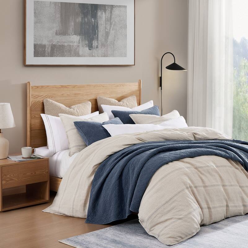 Hiend Accents 350TC Embroidered Stripe White Sheet Set, Taupe, 4PC