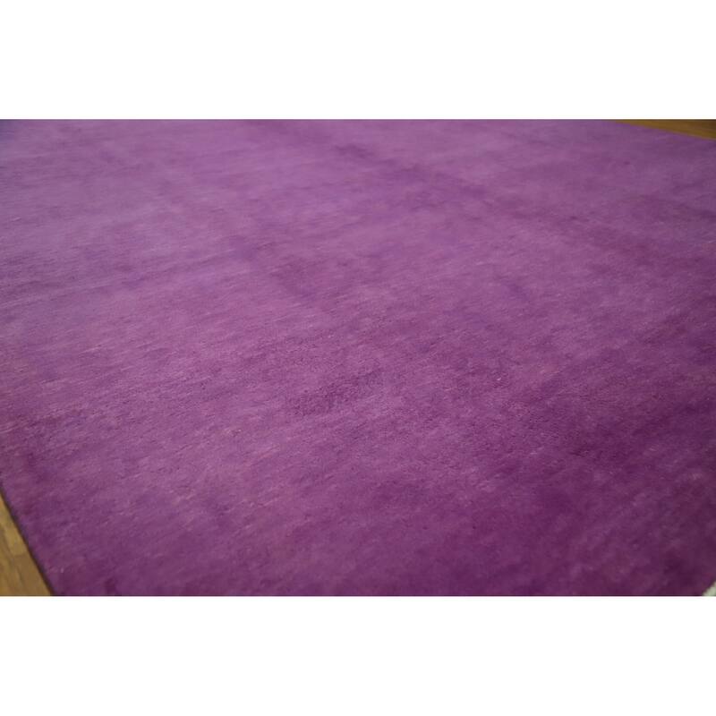 Hand Knotted Oriental 100% Wool Carpet Modern Solid Purples Gabbeh Area Rug - 12' 3'' X 8' 11''